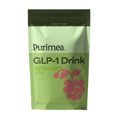 Ein Beutel Purimea GLP-1 Drink Trinkpulver mit 30 Portionen auf hellem Untergrund